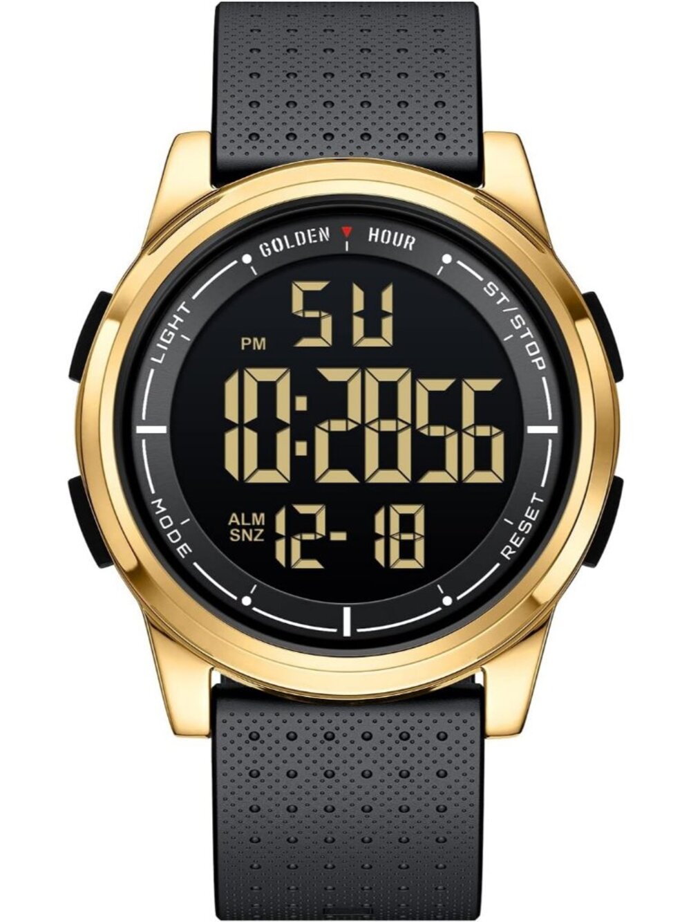 Men Gold Black Rubber Strap Ultra-Thin Minimalist Sport Waterproof Digital Watch